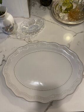 Big Hearth & Hand Classic White Stoneware Oval Platter - Beaded Scallop Edges